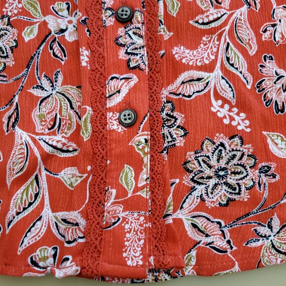 Democracy Poppy Red Multi Print 3/4 Sleeve Button Down Women's Top Size 2X - Picture 9 of 16